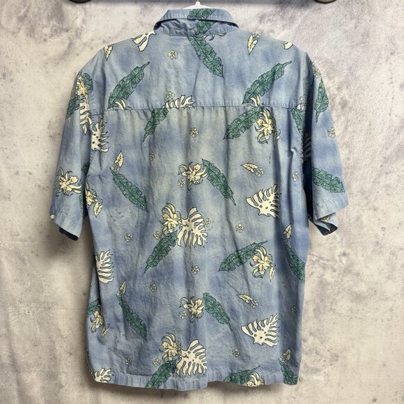 Vintage Ocean Pacific Op Hawaiian Shirt Mens L 24x29 Blue Loop Collar - Picture 2 of 8